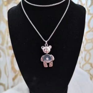 Source Unknown Silver and Black Bear Pendant Necklace